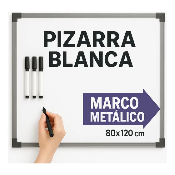 Pizarra Blanca De 80x120 Fabricado En Mdf + 3 Marcadores