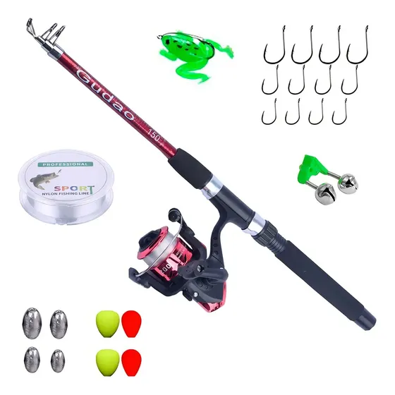 Kit Pesca Completo Com Vara Molinete Linha Acessórios Cor Vermelho