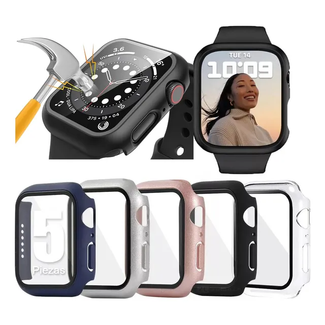 5pcs Case Cristal Templado Para Apple Watch Series 9 8 7 6 5