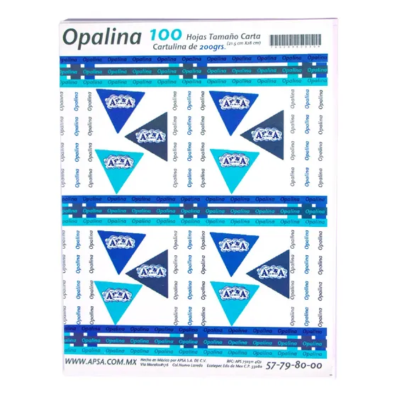 Cartulina Opalina Tamaño Carta De 225 Gramos Color Blanco