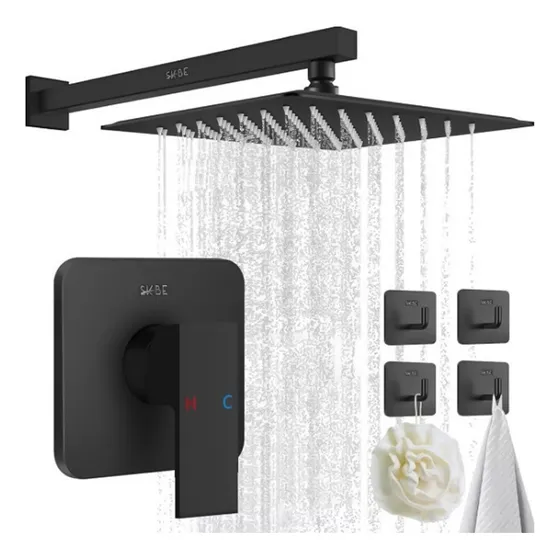 Regadera Monomando Fija Kit Para Baño Negra Aço Inoxidável