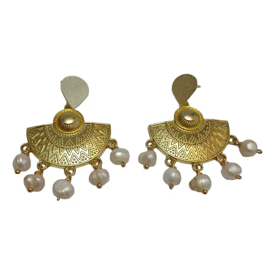 Aros Tipo Cleopatra Baño Oro 18k Con Perlas De Río