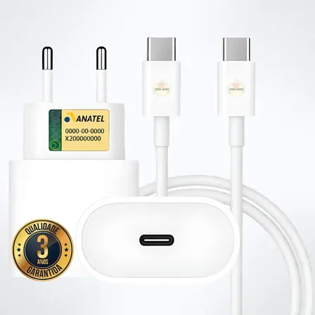 Carregador Compativel Com Samsung Galaxy S25 S24 S23 S21 S20 Fe Plus Motorola M22 M31 M32 M62 M63 M64 G15 Xiaomi Redmi Note 12 13 14 15 LG iPhone 15 16 Turbo Super Rápido Fonte Tipo C Dona Magu Branco