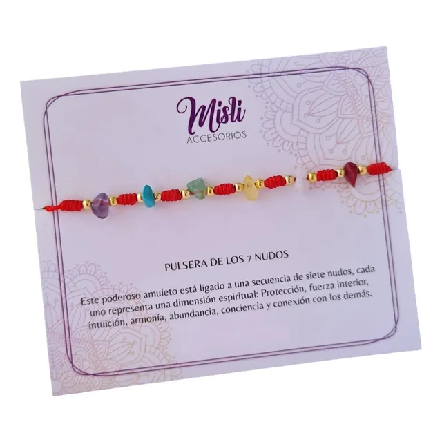 Pulsera Protección 7 Nudos Cuarzos Naturales Ajustable