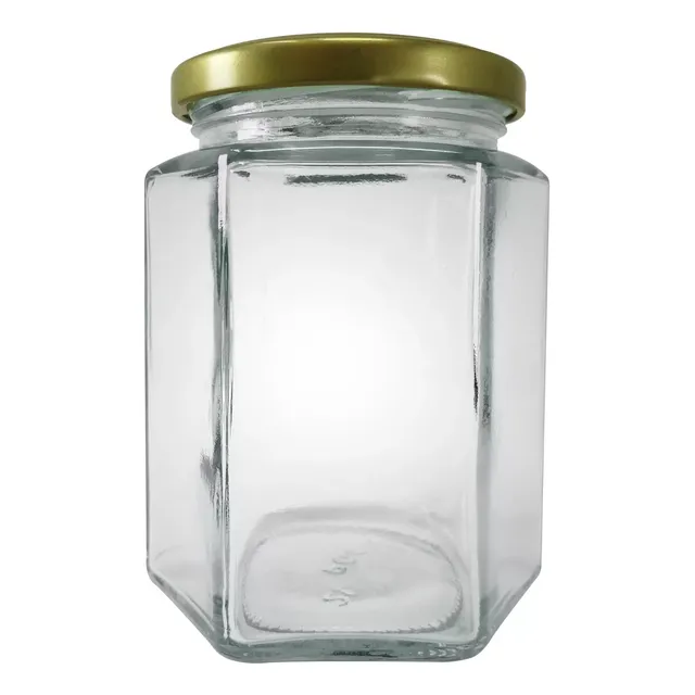 Frasco De Vidrio Miel Hexagonal 250 Ml Con Tapa (24 Pcs)