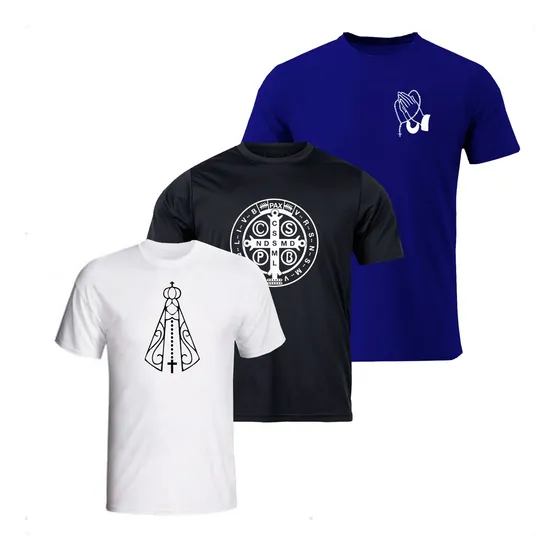 Kit Com 3 Camisetas Católica Camisa De Nossa Sra E São Bento
