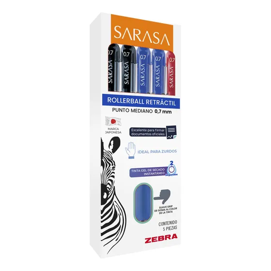 Zebra Bolígrafo Gel Sarasa Mediano Básicos Estuche 5 Piezas Tinta Multicolor Exterior Multicolor