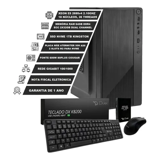 Servidor Xeon E5 2695v4 18 Núcleos 64gb Ram Ecc 1tb Ssd Nvme