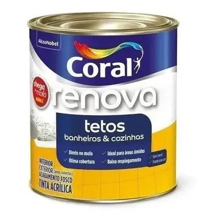 Tinta Coral Renova Tetos Banheiros e Cozinhas 900ml Branco