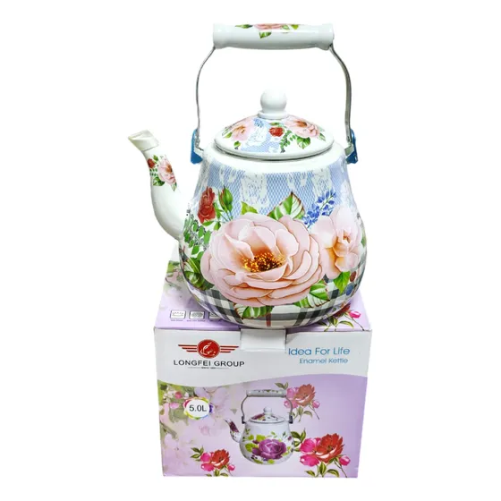 Tetera 5 Litros Enlozada Esmaltada Diseño Flores