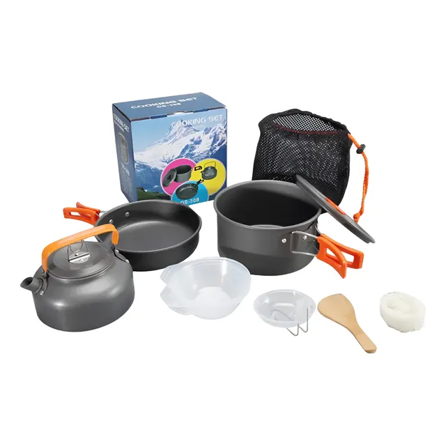Set Juego Ollas Sarten Tetera Camping  + Funda