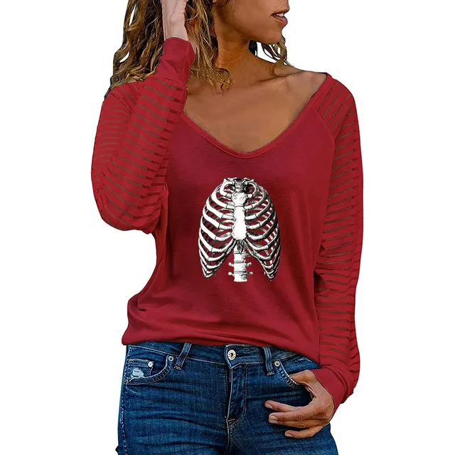 Tops Corto Manga Larga Para Mujer Otoño Cuello V Blusa Linda