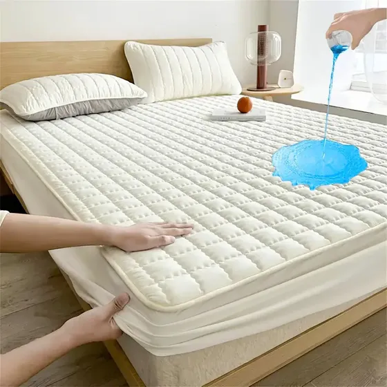Cubre Colchon Impermeable Individual+funda De Almohada*2 Color Blanco Diseño De La Tela Rayas Tamaño Del Colchón Individual
