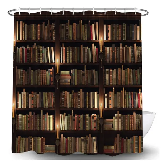 Cortina Ducha Vintage Para Biblioteca Estanteria Madera Casa