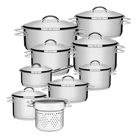 Jogo De Panelas Tramontina 9 Peças Inox Fundo Triplo Solar