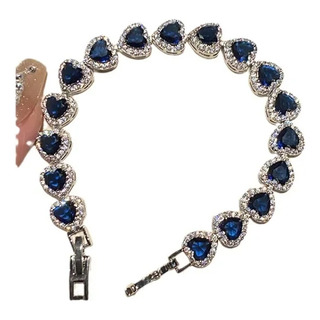 Pulseira De ZircÎnia Azul Profundo Em Forma De Coração Vinta Pulseira De ZircÎnia Azul Profundo Em Forma De Coração Vinta