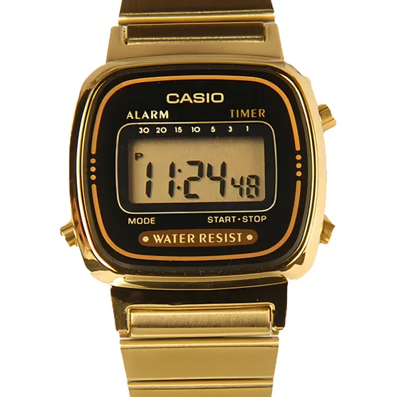 Reloj Casio La670 Mujer Mini Dorado Negro Vintage Alarma Color Del Fondo Negro Color De La Correa Dorado Color Del Bisel Dorado