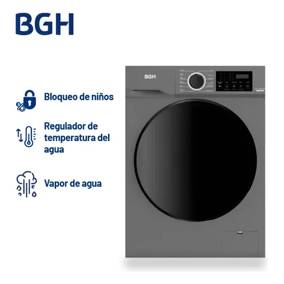 Lavarropas Bgh Inverter Carga Frontal 8kg Bwfe08s24ar Color Gris oscuro