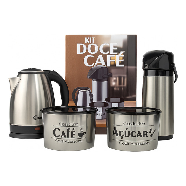 Garrafa Termica 1l Chaleira 2l Jogo Inox Pote Açucar E Café Garrafa Termica 1l Chaleira 2l Jogo Inox Pote Açucar E Café