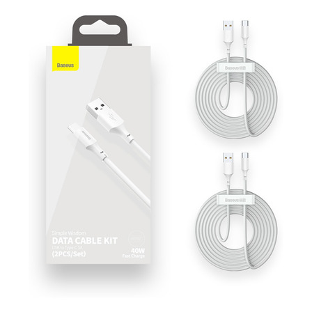 Kit Cabo Tipo C Baseus Simple Wisdom 5a 2pcs/set 1.5m Cor Branco Kit Cabo Tipo C Baseus Simple Wisdom 5a 2pcs/set 1.5m Cor Branco