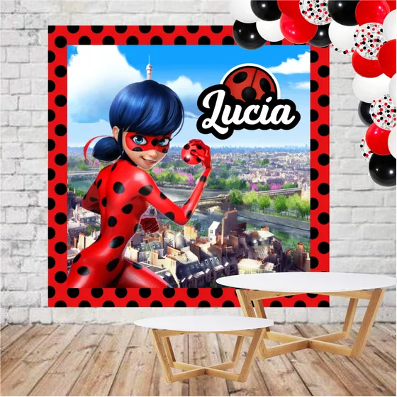 Fondo Banner Candy Bar Personalizado Fiesta Ladybug 1x1 M