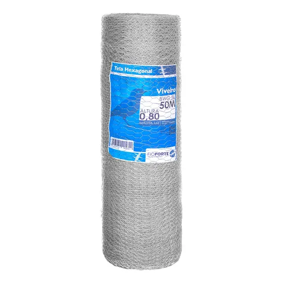 Tela Galvanizada Viveiro 0,80cm X 50metros Fio 26 Hexagonal Cor Galvanizado