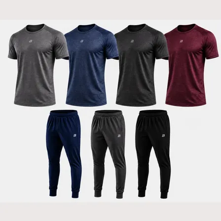 Kit 7 Peças Dry Fit 4 Camisetas 3 Calças Academia Brav Style Multicolorido Dry-mescla G