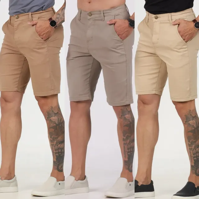 Kit 3 Bermuda Masculina Lycra Sport Fino Elegante Luxo Sarja