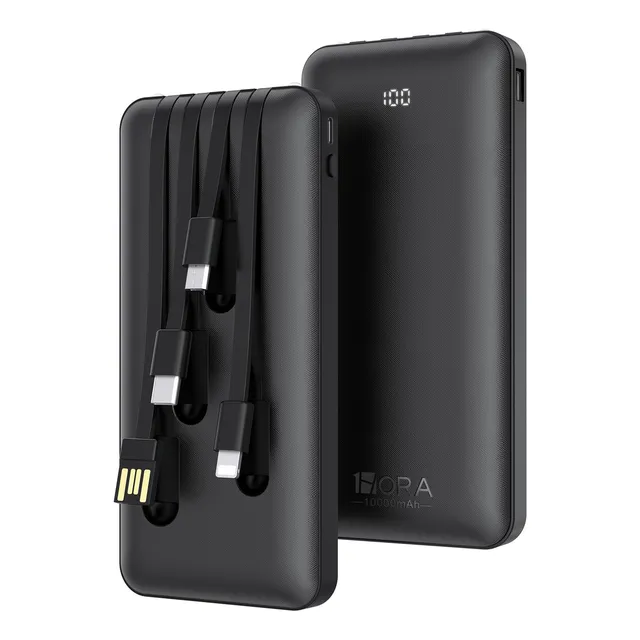 Power Bank Batería Portátil 10000mah con Built In 4 Cables Micro USB V8 IP Tipo C 1Hora con Pantalla Digital Cargador de Batería Compatible con iPhone 16 15 14 13 12 Samsung S22 S21 Xiaomi Huawei