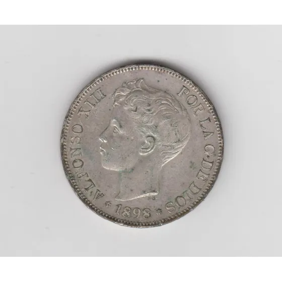 Moneda España 5 Pesetas Año 1898 (98) Plata Excelente