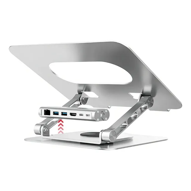 Soporte Unitek 360° Para Notebook Con Hub Usb Desmontable Color Plateado