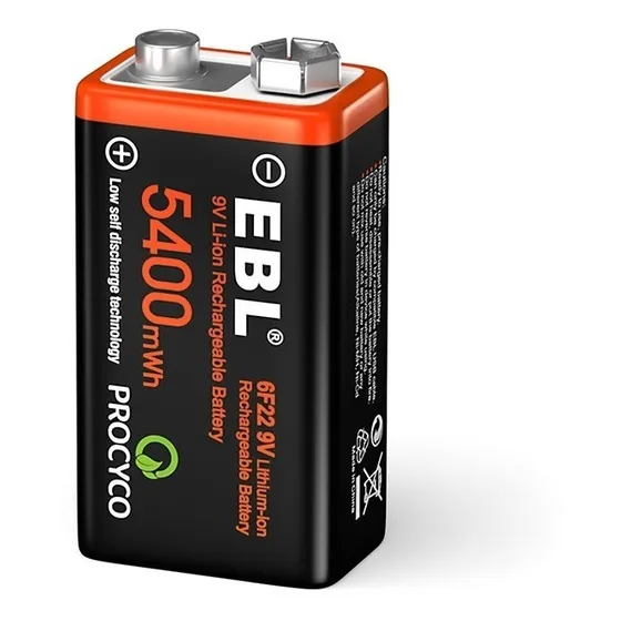 Batería Ebl 9 V Li-ion Recargable Usb 5400 Mwh 