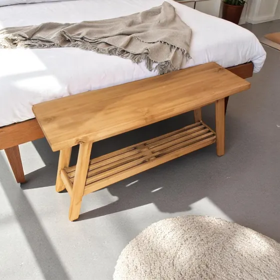 Banco Pie De Cama Nórdico Madera De Álamo Macizo 100 Cm
