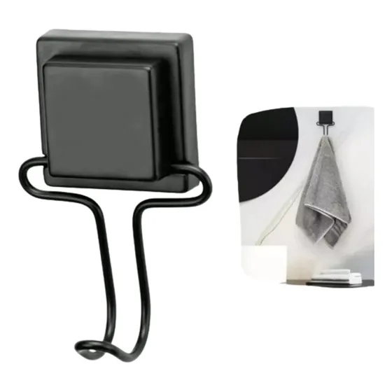 Porta Toalha Preto Fixa Ventosa Azulejo Banheiro Box Cozinha