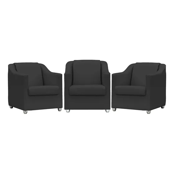 Kit 3 Poltronas Decorativas Para Sala De Espera Corino Cores Cor Preto