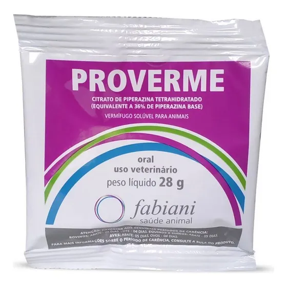Proverme Vermífugo 28g Aves/suínos/bovinos/cães - Fabiani