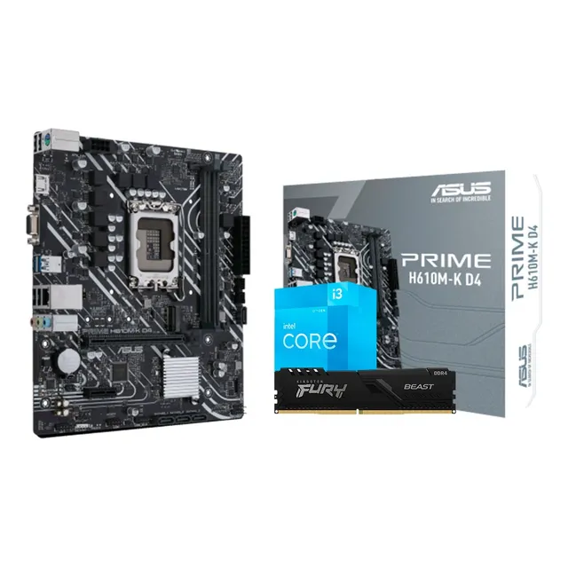 Kit De Actualizacion Intel Core I3 12100 + Tarjeta + 8gb Ram Color Negro