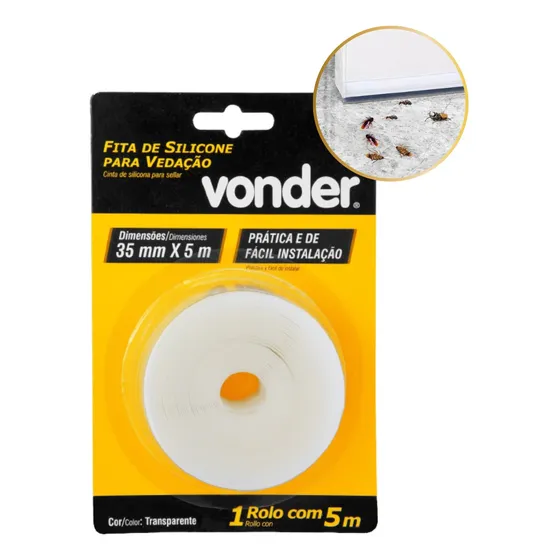 Fita Veda Fresta Porta Janela Transparente 35mm X 5m Vonder