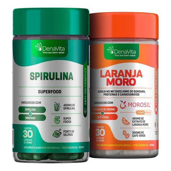 Kit Laranja Moro Morosil + Cromo + Spirulina Pura - Denavita