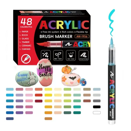 Kit 48 Canetas Marcador Acrílico Permanente Colorida Brush