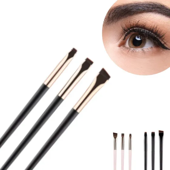 Kit 3 Pincel Profissional Chanfrado Sobrancelha Delineador
