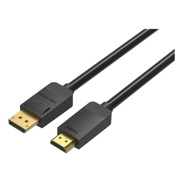 Cable Display Port a HDMI Vention - Conversor PC con DP a Pantalla con HDMI - 1080p 60Hz HDR HDCP 21 Gbps Certificado - 2 Metros Trenzado Negro - Adaptador Para PC Gamer Placa Monitor Pantalla - HADBH