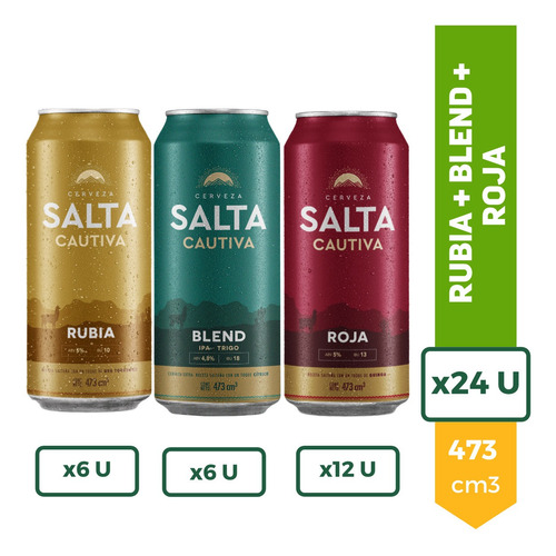 Cerveza Salta Cautiva Roja X12 + Blend X6 + Rubia X6 Oferta