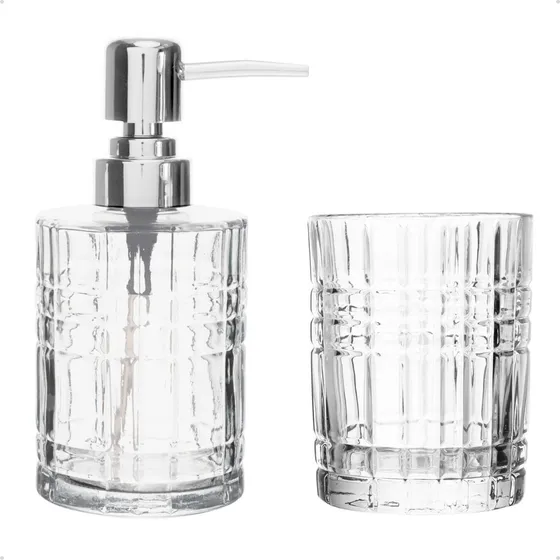 Conjunto 2 Peças Porta Sabonete Líquido De Vidro Banheiro