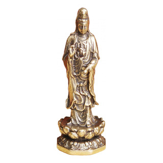 Mini Estatua De Guan Yin De Pie Sobre Estatuilla De Latón Mini Estatua De Guan Yin De Pie Sobre Estatuilla De Latón