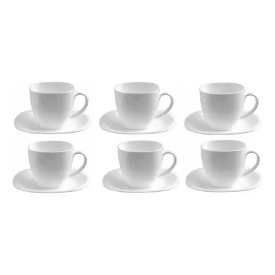 6 Tazas De Te Cuadrada + 6 Platos Vidrio Templado Opal 220ml Color Blanco Cuadrado