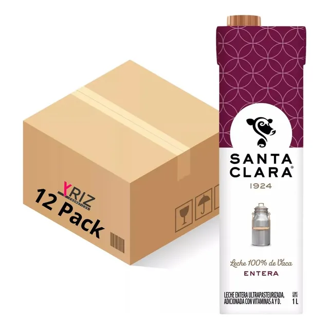 12 Pack Caja De Leche Santa Clara Entera 1 Litro C/u