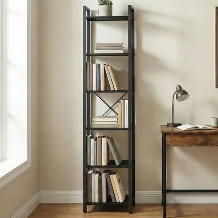 Estante De Livros Industrial, Prateleira De 6 Níveis Cor Preto