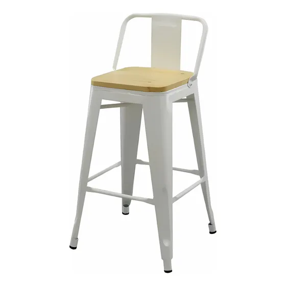 Taburete Tolix Con Espaldar Y Asiento De Madera
