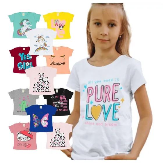 Remera De Niña Del 4 Al 16 Blusa Básica Estampada Surtida 